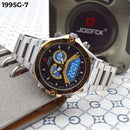 RELOJ JOEFOX PLATA TABLERO NEGRO/DORADO DOBLE/HORA HOMBRE 1995G-7 My Store